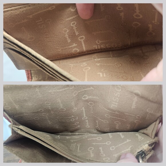 Fossil Trifold Wallet Coral Tan Snake Embossed Leather Card Organizer - Picture 4 of 10